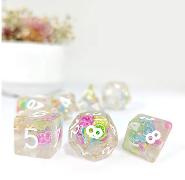 Fruit Medloy | 7-Dice Resin Dice Set DND Dice with Inclusion (Online Only)