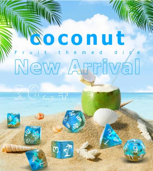 Coconut Themed Dice | 7-Dice Resin Dice Set Polyhederal Dice Set (Online Only)