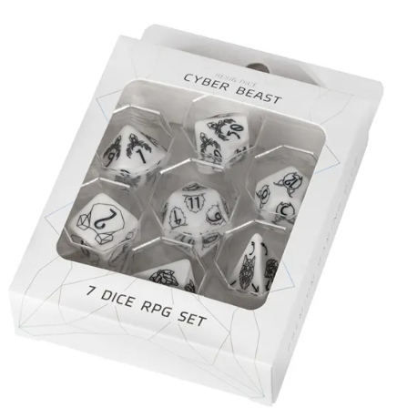 Unleash the Wild: Beast Dice - White 7-Dice Set with Black Beast Emblems for RPGs (Online Only)