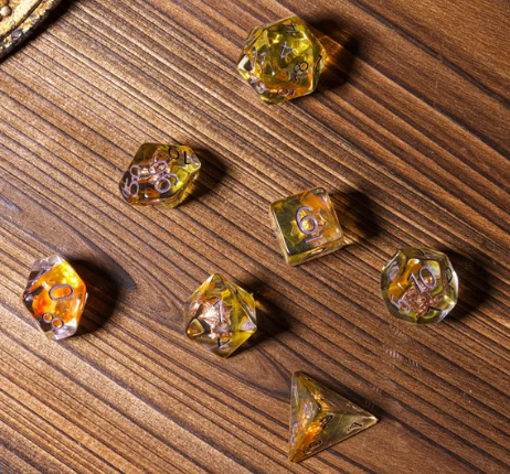 Radiant Dawn: Cleric Sun 7-Dice Set with Golden Sunburst | Yellow & Orange Sun Dice (Online Only)
