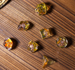 Radiant Dawn: Cleric Sun 7-Dice Set with Golden Sunburst | Yellow & Orange Sun Dice (Online Only)