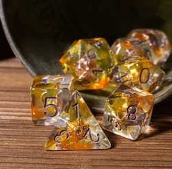 Radiant Dawn: Cleric Sun 7-Dice Set with Golden Sunburst | Yellow & Orange Sun Dice (Online Only)