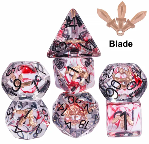 Crimson Veil: Rogue's Deception 7-Dice Set with Gilded Triple Dagger Inlay (Online Only)