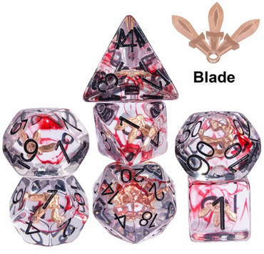 Crimson Veil: Rogue's Deception 7-Dice Set with Gilded Triple Dagger Inlay (Online Only)