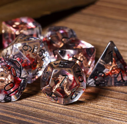 Crimson Veil: Rogue's Deception 7-Dice Set with Gilded Triple Dagger Inlay (Online Only)
