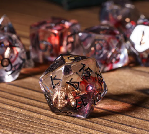 Crimson Veil: Rogue's Deception 7-Dice Set with Gilded Triple Dagger Inlay (Online Only)