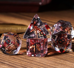 Crimson Veil: Rogue's Deception 7-Dice Set with Gilded Triple Dagger Inlay (Online Only)