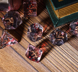 Crimson Veil: Rogue's Deception 7-Dice Set with Gilded Triple Dagger Inlay (Online Only)