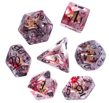 Crimson Veil: Rogue's Deception 7-Dice Set with Gilded Triple Dagger Inlay (Online Only)