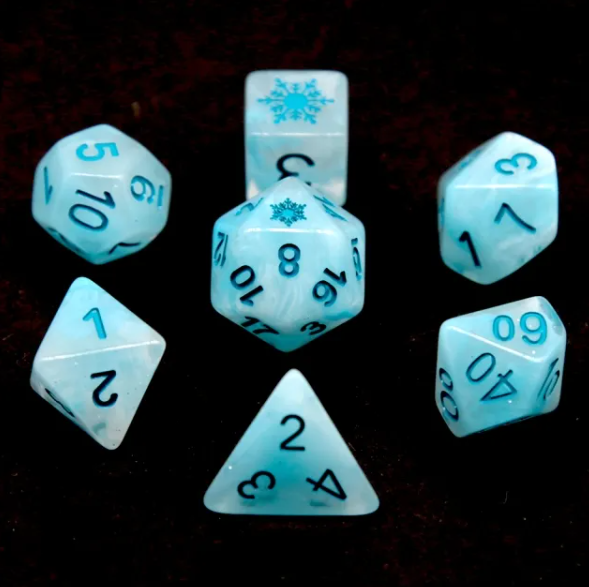 Lake Blue Blizzard's Embrace: Snowflake D&D 7-Dice Set w/Snowflake Emblem (Online Only)