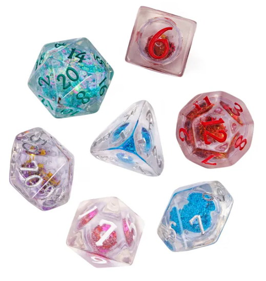 Random Liquid Core Dice 7-Dice Set | Resin Dice w/Liquid Glitter Inside (Online Only)