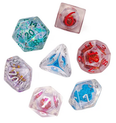 Random Liquid Core Dice 7-Dice Set | Resin Dice w/Liquid Glitter Inside (Online Only)