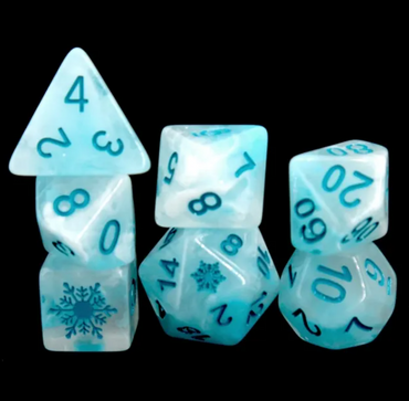 Lake Blue Blizzard's Embrace: Snowflake D&D 7-Dice Set w/Snowflake Emblem (Online Only)