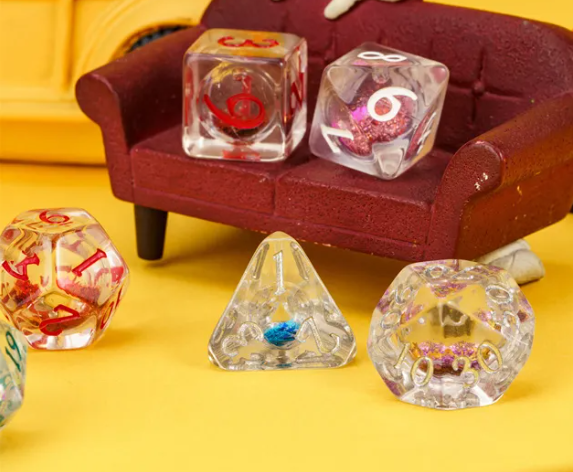 Random Liquid Core Dice 7-Dice Set | Resin Dice w/Liquid Glitter Inside (Online Only)