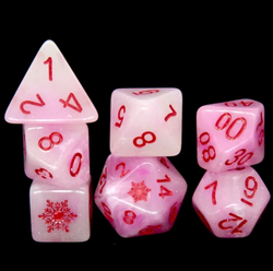 Pink Blizzard's Kiss: Snowflake D&D 7-Dice Set w/Snowflake Emblem (Online Only)