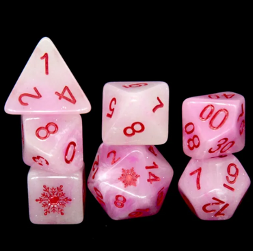 Pink Blizzard's Kiss: Snowflake D&D 7-Dice Set w/Snowflake Emblem (Online Only)