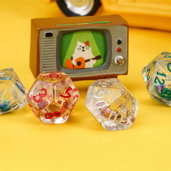 Random Liquid Core Dice 7-Dice Set | Resin Dice w/Liquid Glitter Inside (Online Only)