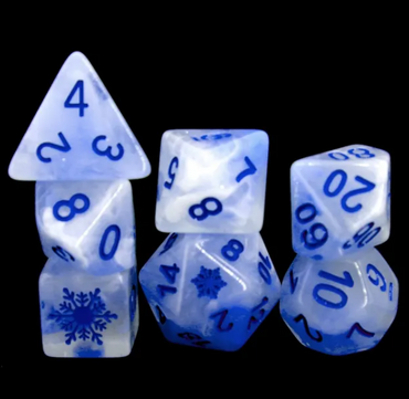 Midnight Frost: Deep Blue Snowflake D&D 7-Dice Set w/Snowflake Emblem (Online Only)