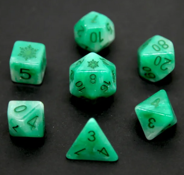 Emerald Blizzard: Green Snowflake D&D 7-Dice Set w/Snowflake Emblem (Online Only)