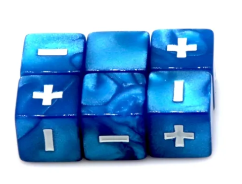 Pearl Blue Fudge Dice | 16mm Dice with White Plus / Minus and Blank Sides (Online Only)