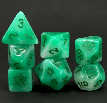 Emerald Blizzard: Green Snowflake D&D 7-Dice Set w/Snowflake Emblem (Online Only)
