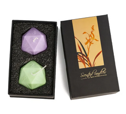 2x Dice Candle | 55mm Candle Dice with Carton Packaging (Purple/Green) (Online Only)
