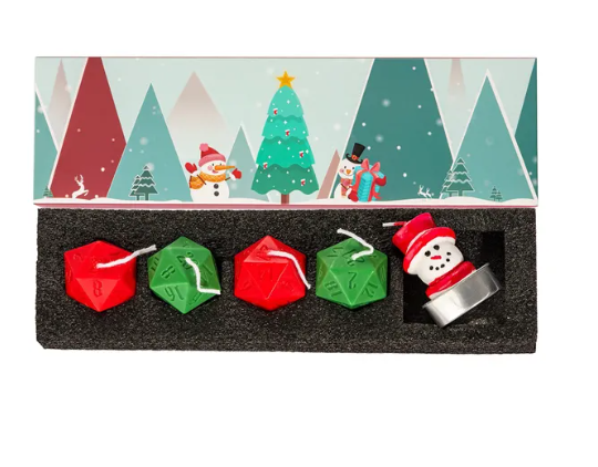 Christmas Dice Candles | 4x 30mm D20 Candles + 1 Mystery Christmas Themed Candle (Online Only)