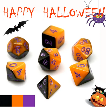 Half-Half Dice Orange & Black  7-Dice Set DND RPG Dice Purple Ink Halloween (Online Only)