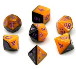 Half-Half Dice Orange & Black  7-Dice Set DND RPG Dice Purple Ink Halloween (Online Only)