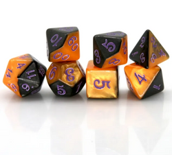 Half-Half Dice Orange & Black  7-Dice Set DND RPG Dice Purple Ink Halloween (Online Only)