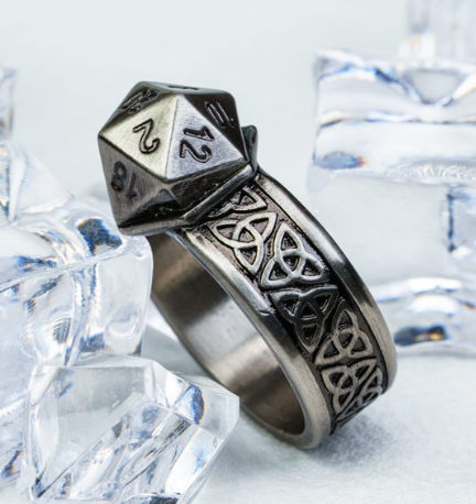 Dice Ring Silver Metal Triquetra | DND Convention Cosplay (Online Only)