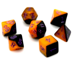 Half-Half Dice Orange & Black  7-Dice Set DND RPG Dice Purple Ink Halloween (Online Only)