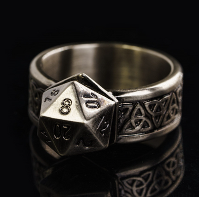 Dice Ring Silver Metal Triquetra | DND Convention Cosplay (Online Only)