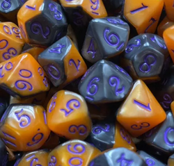 Half-Half Dice Orange & Black  7-Dice Set DND RPG Dice Purple Ink Halloween (Online Only)