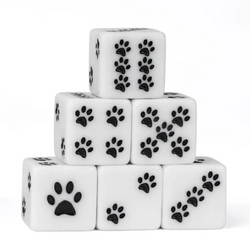 White Cat Paw Dice Opaque w/Black Paw Prints 16mm d6 Dice (sold per die) (Online Only)