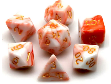 Kapok's Pain 7-Dice Set Off Red & White w/Gold Numbers Dnd Dice Set (Online Only)