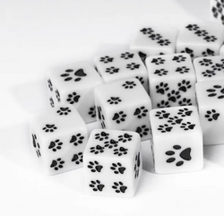 White Cat Paw Dice Opaque w/Black Paw Prints 16mm d6 Dice (sold per die) (Online Only)