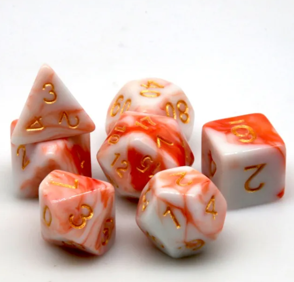 Kapok's Pain 7-Dice Set Off Red & White w/Gold Numbers Dnd Dice Set (Online Only)