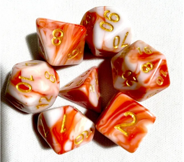 Kapok's Pain 7-Dice Set Off Red & White w/Gold Numbers Dnd Dice Set (Online Only)