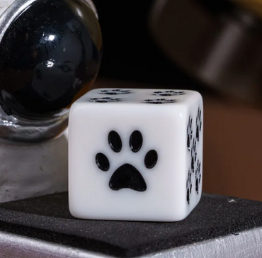 White Cat Paw Dice Opaque w/Black Paw Prints 16mm d6 Dice (sold per die) (Online Only)