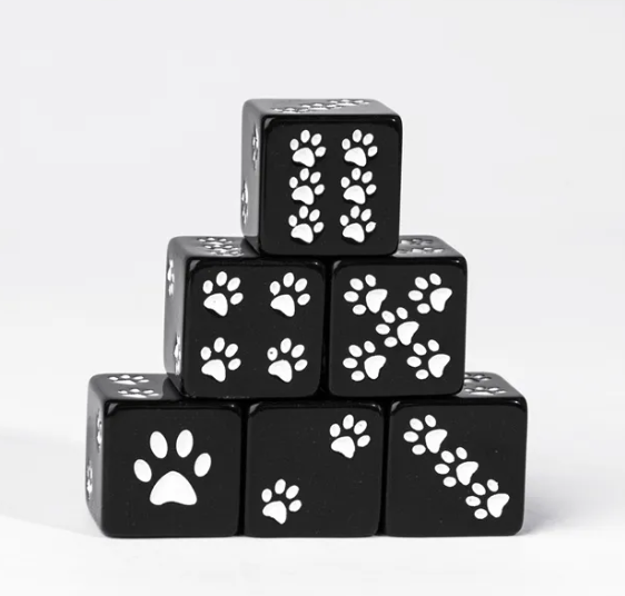 Black Cat Paw Dice Opaque w/White Paw Prints 16mm d6 Dice (sold per die) (Online Only)