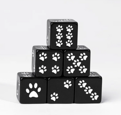 Black Cat Paw Dice Opaque w/White Paw Prints 16mm d6 Dice (sold per die) (Online Only)