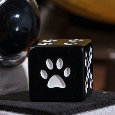 Black Cat Paw Dice Opaque w/White Paw Prints 16mm d6 Dice (sold per die) (Online Only)