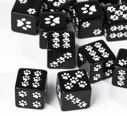 Black Cat Paw Dice Opaque w/White Paw Prints 16mm d6 Dice (sold per die) (Online Only)