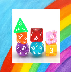 Mixed Rainbow 7-Dice Set w/White Numbers Dnd Dice Set (Online Only)