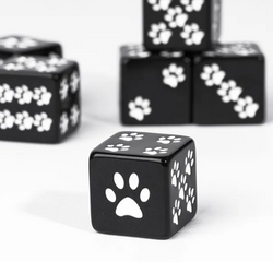 Black Cat Paw Dice Opaque w/White Paw Prints 16mm d6 Dice (sold per die) (Online Only)