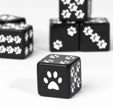 Black Cat Paw Dice Opaque w/White Paw Prints 16mm d6 Dice (sold per die) (Online Only)