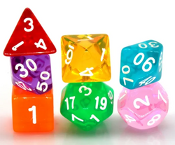 Mixed Rainbow 7-Dice Set w/White Numbers Dnd Dice Set (Online Only)