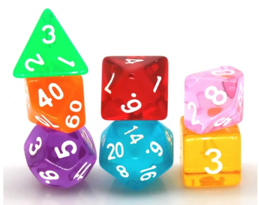 Mixed Rainbow 7-Dice Set w/White Numbers Dnd Dice Set (Online Only)