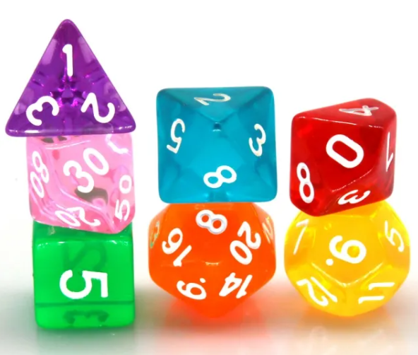 Mixed Rainbow 7-Dice Set w/White Numbers Dnd Dice Set (Online Only)